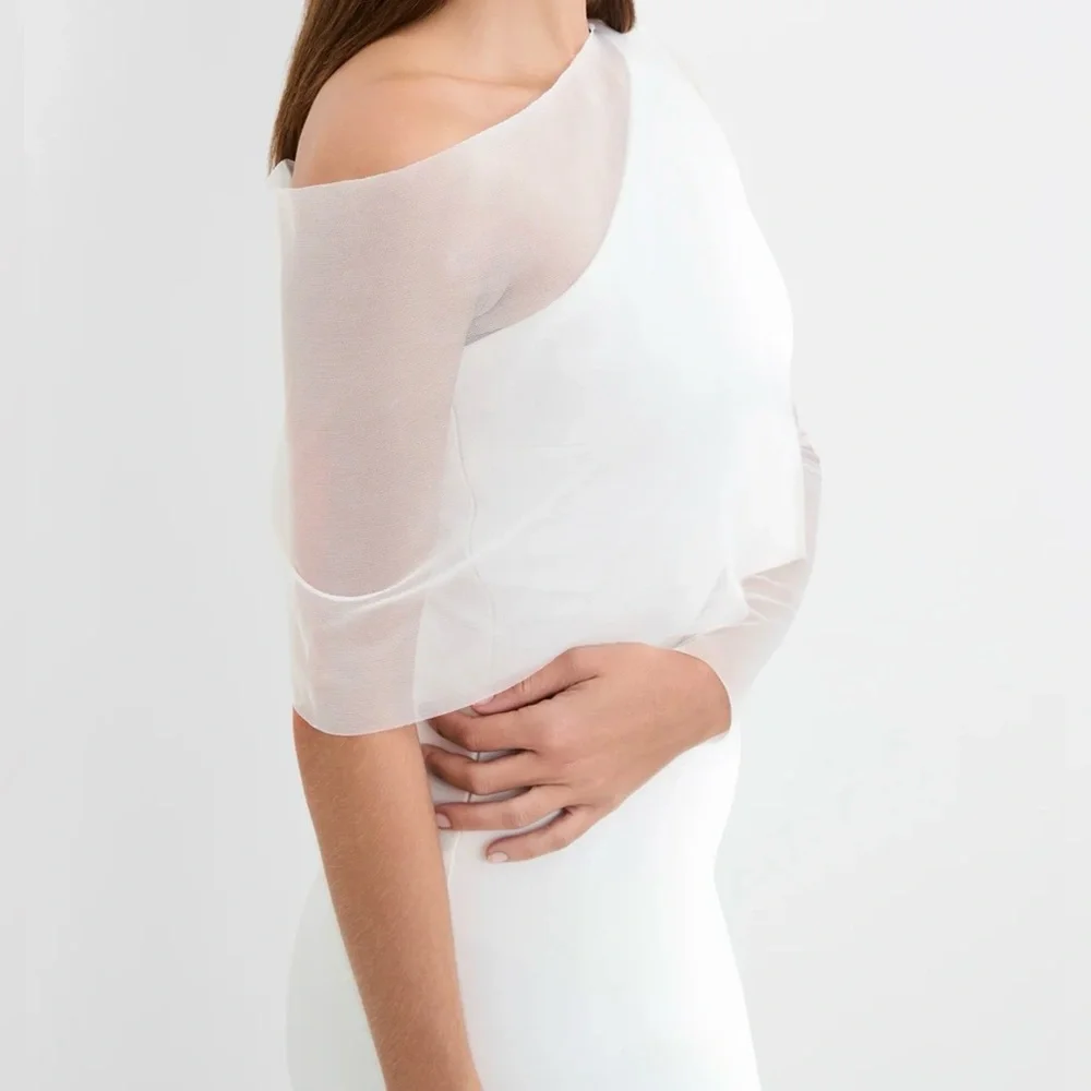 Elegant One Shoulder White Dress - Picture 7 of 16